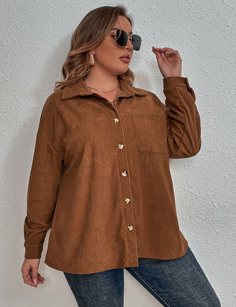 Women Plus Size Corduroy Long - Sleeved Shirt | PRUSES - PRUSES