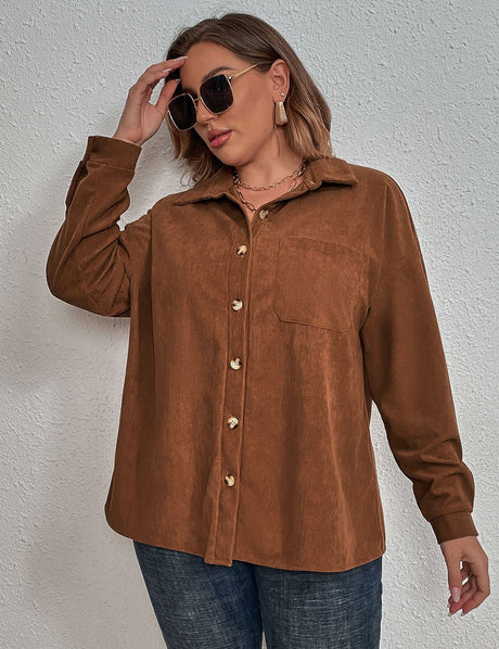 Women Plus Size Corduroy Long - Sleeved Shirt | PRUSES - PRUSES