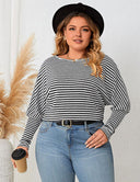 Women Plus Size Crew Neck Striped Long Sleeves | PRUSES - PRUSES