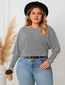 Women Plus Size Crew Neck Striped Long Sleeves | PRUSES - PRUSES