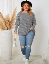 Women Plus Size Crew Neck Striped Long Sleeves | PRUSES - PRUSES