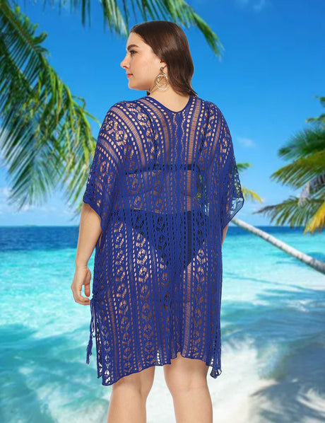 Women Plus Size Crochet Beach Dresses Cover Up - PRUSES