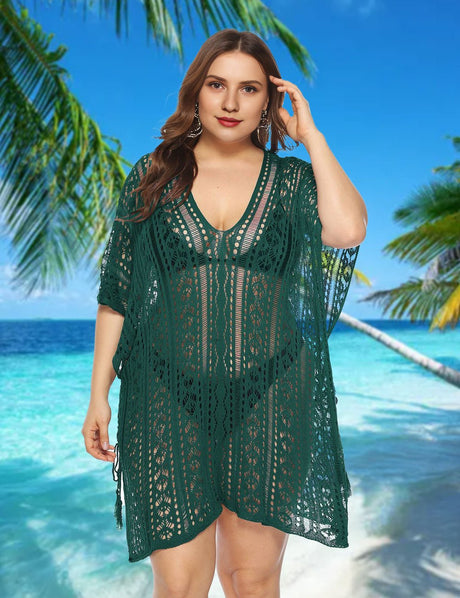 Women Plus Size Crochet Beach Dresses Cover Up - PRUSES