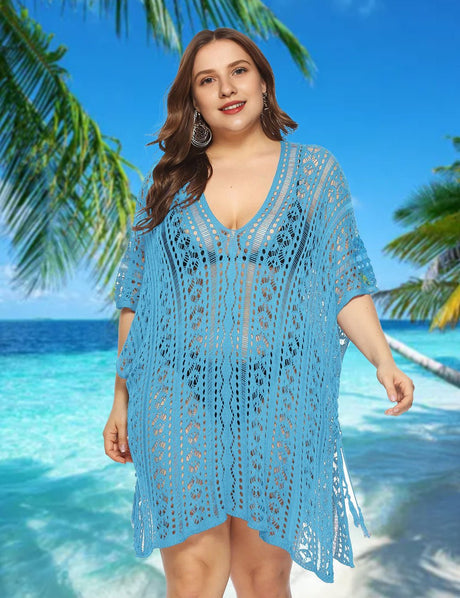Women Plus Size Crochet Beach Dresses Cover Up - PRUSES