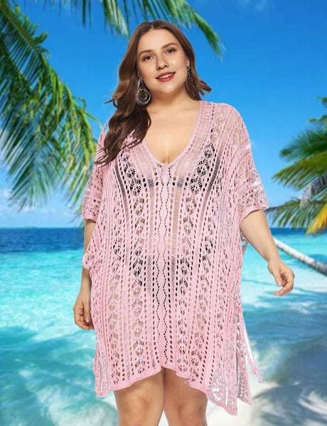 Women Plus Size Crochet Beach Dresses Cover Up - PRUSES