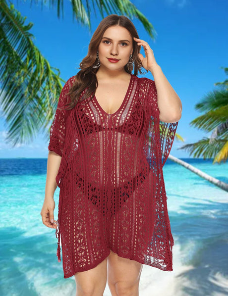 Women Plus Size Crochet Beach Dresses Cover Up - PRUSES