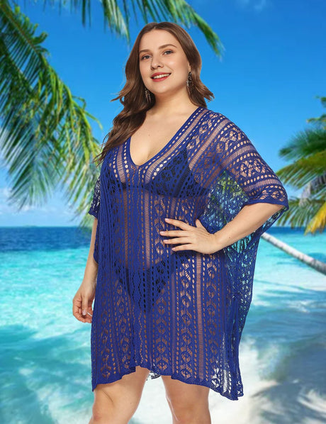 Women Plus Size Crochet Beach Dresses Cover Up - PRUSES