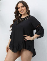 Women Plus Size Crochet Paneled Open Back Cover - up | PRUSES - PRUSES