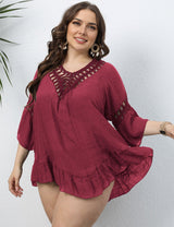 Women Plus Size Crochet Paneled Open Back Cover - up | PRUSES - PRUSES