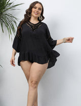 Women Plus Size Crochet Paneled Open Back Cover - up | PRUSES - PRUSES