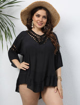 Women Plus Size Crochet Paneled Open Back Cover - up | PRUSES - PRUSES