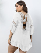 Women Plus Size Crochet Paneled Open Back Cover - up | PRUSES - PRUSES