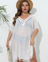 Women Plus Size Crochet Tassel Chiffon Cover Up - PRUSES