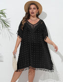 Women Plus Size Crochet Tassel Chiffon Cover Up - PRUSES