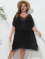 Women Plus Size Crochet Tassel Chiffon Cover Up - PRUSES