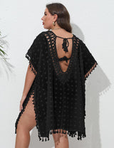 Women Plus Size Crochet Tassel Chiffon Cover Up - PRUSES