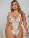 Women Plus Size Cutout Lace Teddy with Bow Detail - PRUSES