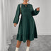 Women Plus Size Dark Green Long Sleeve Boho Midi Dress - PRUSES