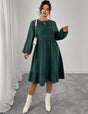 Women Plus Size Dark Green Long Sleeve Boho Midi Dress - PRUSES