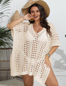 Women Plus Size Deep V Knit Cutout Bikini Cover up - PRUSES