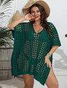 Women Plus Size Deep V Knit Cutout Bikini Cover up - PRUSES