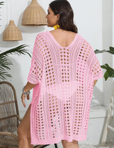 Women Plus Size Deep V Knit Cutout Bikini Cover up - PRUSES
