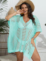 Women Plus Size Deep V Knit Cutout Bikini Cover up - PRUSES
