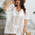 Women Plus Size Deep V Knit Cutout Bikini Cover up - PRUSES
