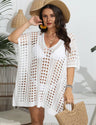 Women Plus Size Deep V Knit Cutout Bikini Cover up - PRUSES