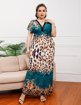 Women Plus Size Deep V - neck Elastic Waist Slimming Dress - PRUSES