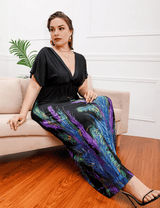 Women Plus Size Deep V - neck Elastic Waist Slimming Dress - PRUSES