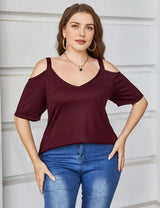 Women Plus Size Deep V Neck Off Shoulder Tee | PRUSES - PRUSES