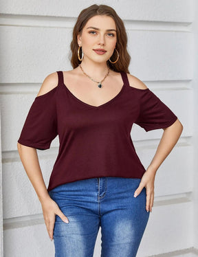 Women Plus Size Deep V Neck Off Shoulder Tee | PRUSES - PRUSES