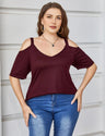 Women Plus Size Deep V Neck Off Shoulder Tee | PRUSES - PRUSES