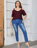 Women Plus Size Deep V Neck Off Shoulder Tee | PRUSES - PRUSES