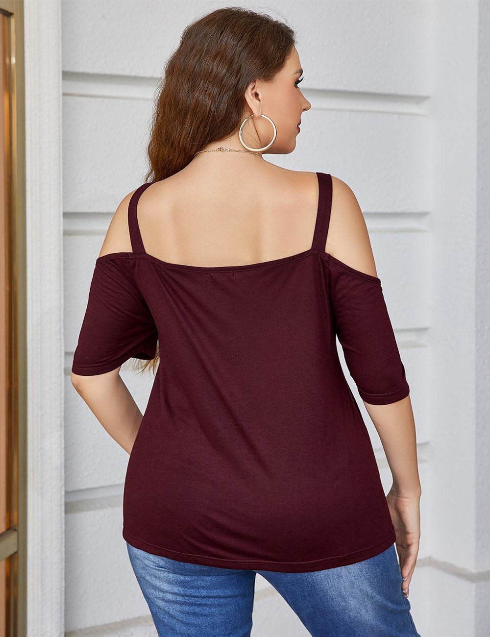 Women Plus Size Deep V Neck Off Shoulder Tee | PRUSES - PRUSES