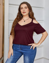 Women Plus Size Deep V Neck Off Shoulder Tee | PRUSES - PRUSES