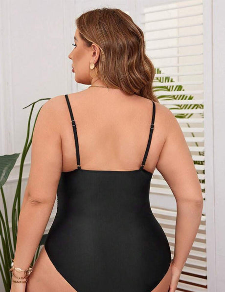 Women Plus Size Drawstring Ruched One Piece Swimsuit - PRUSES