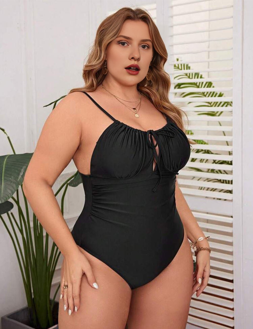 Women Plus Size Drawstring Ruched One Piece Swimsuit - PRUSES