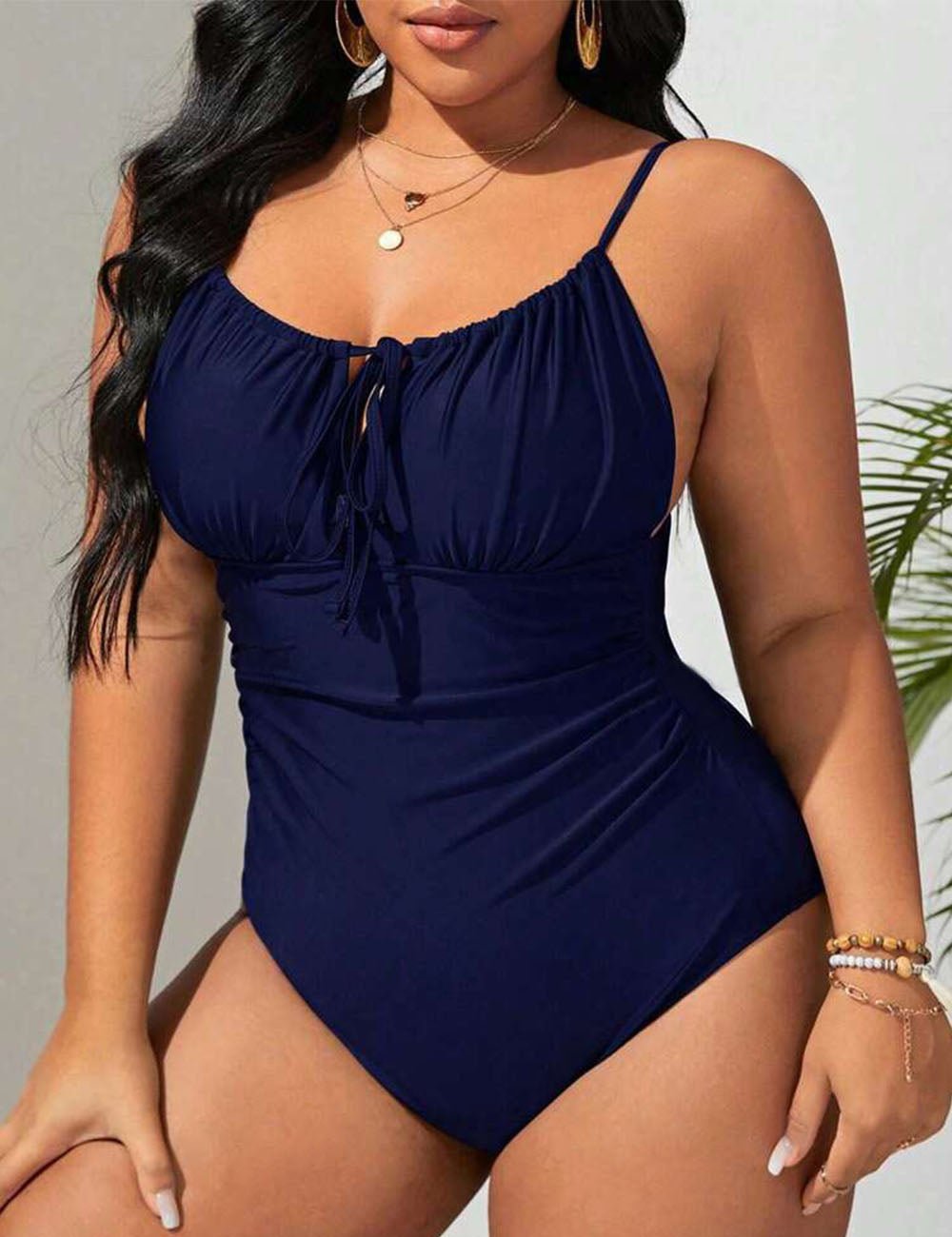 Women Plus Size Drawstring Ruched One Piece Swimsuit - PRUSES