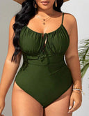 Women Plus Size Drawstring Ruched One Piece Swimsuit - PRUSES