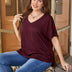 Women Plus Size Drawstring Side Pure Color Short Sleeve T-shirt | PRUSES - PRUSES