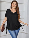 Women Plus Size Drawstring Side Pure Color Short Sleeve T-shirt | PRUSES - PRUSES