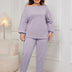 Women Plus Size Drop Shoulder Casual Sweatshirt and Pants Set - PRUSES