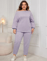 Women Plus Size Drop Shoulder Casual Sweatshirt and Pants Set - PRUSES