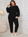 Women Plus Size Drop Shoulder Casual Sweatshirt and Pants Set - PRUSES