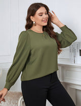 Women Plus Size Early Spring Crew Neck Long Sleeve Shirt | PRUSES - PRUSES