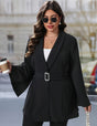 Women Plus Size Elegant Belt Buckle Flare Sleeve Blazer - PRUSES