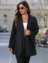 Women Plus Size Elegant Belt Buckle Flare Sleeve Blazer - PRUSES