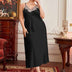 Women Plus Size Elegant Black Satin Lace Trim Nightgown